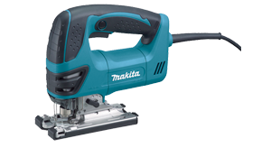 De Makita 4350T 230 V decoupeerzaag met D-greep