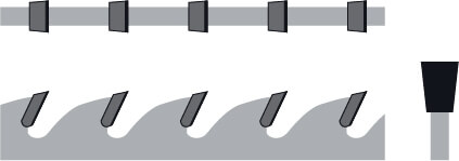 Vlakke tand met diamant: FTG/PCD = Flat Top Grid / PolyCrystalline Diamond