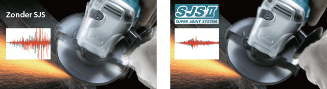 Voorbeeld van het geluidsniveau van een haakse slijper met en zonder SJSII